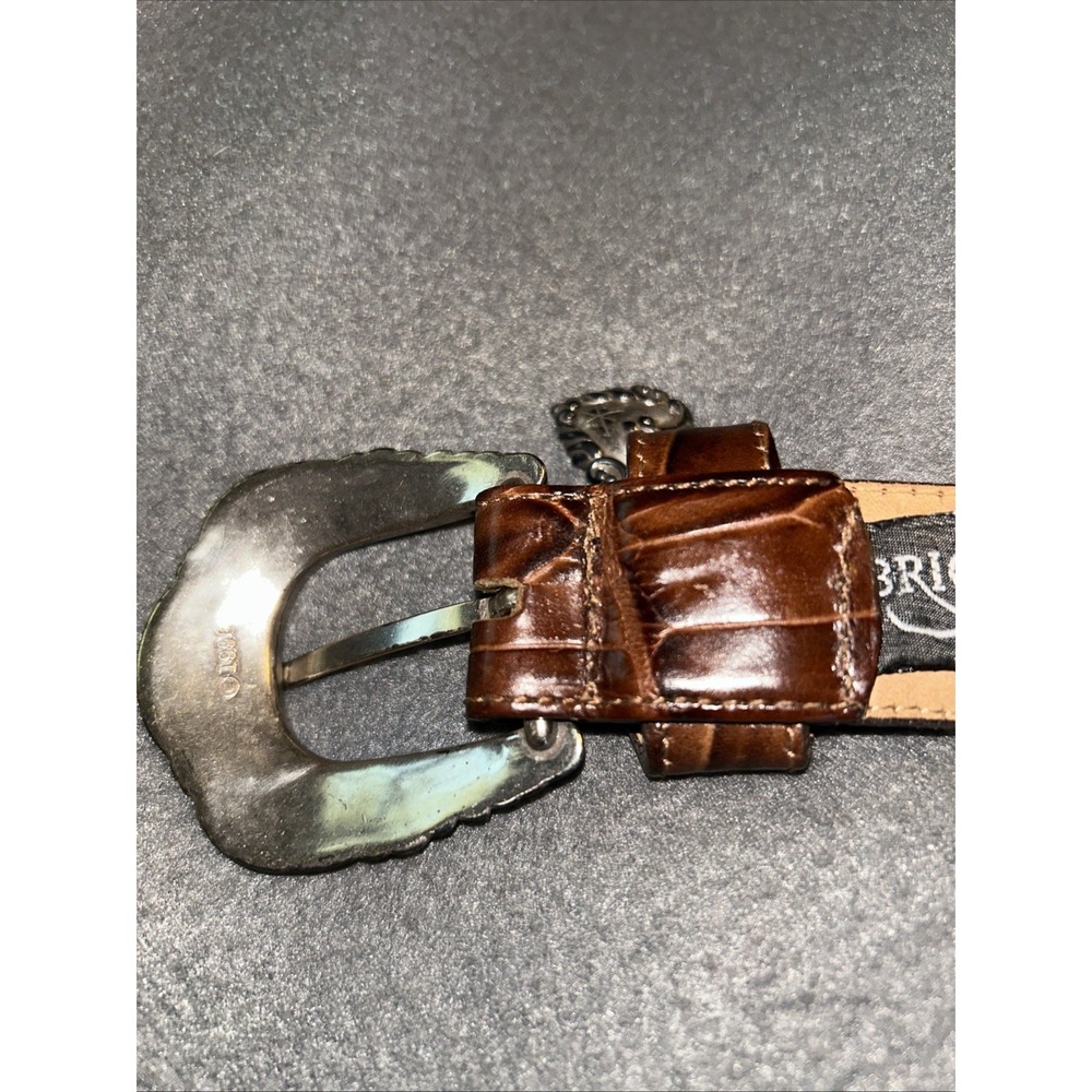 Vtg 90s Brighton Leather Belt Silver Tone Charms Buckle M 42907 Brown Ornate - Picture 7 of 11